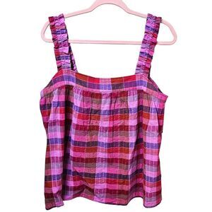 NWOT Isaac Mizrahi New York Plaid Back Button Up Top Size Large